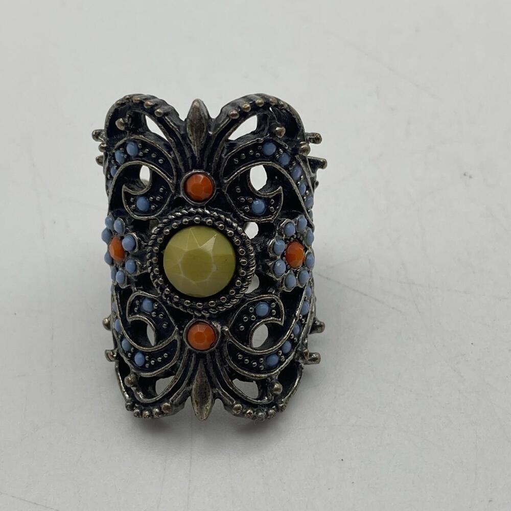 Tibetan Style Pewter  Faux Turquoise Coral Ring